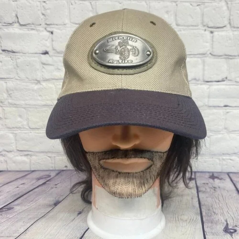 Michelin Ag Tire Hat Cap Strap Back Brown Navy Blue Metal Logo